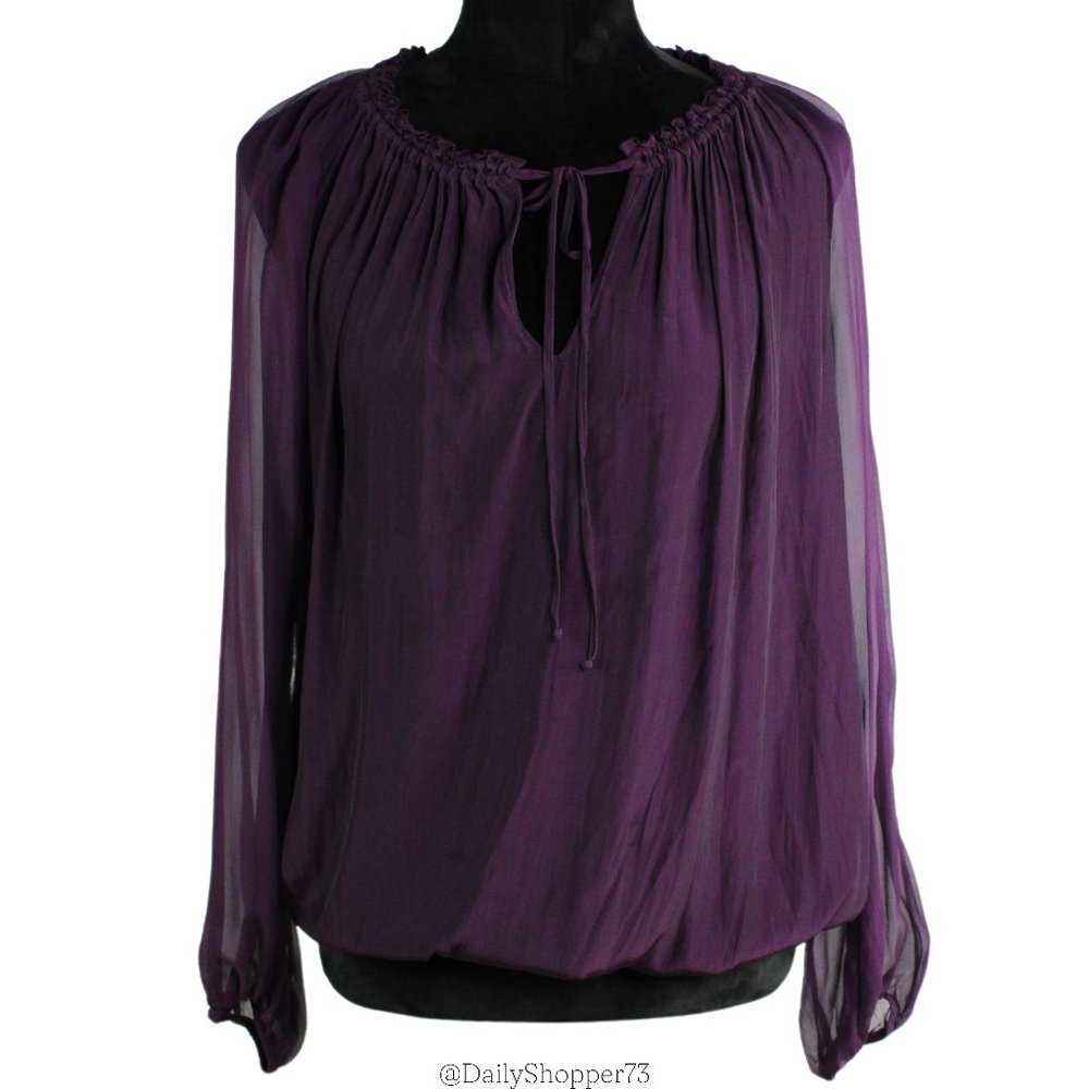 Ramy Brook Women's Deep Jewel Purple Flowy Keyhole Neck Silk Blouse